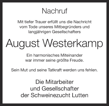 Anzeige von August Westerkamp von OM-Medien