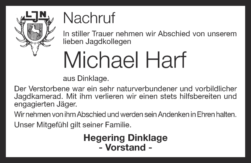  Traueranzeige für Michael Harf vom 29.07.2015 aus OM-Medien