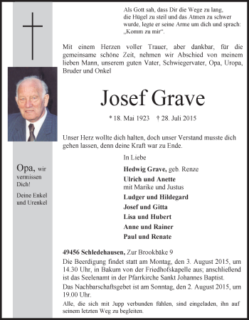 Anzeige von Josef Grave von OM-Medien