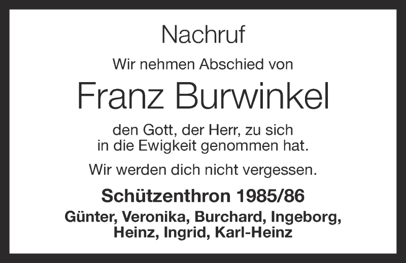  Traueranzeige für Franz Burwinkel vom 23.07.2013 aus OM-Medien