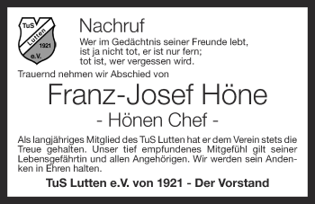 Anzeige von Franz-Josef Höne von OM-Medien