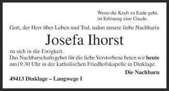 Anzeige von Josefa Ihorst von OM-Medien