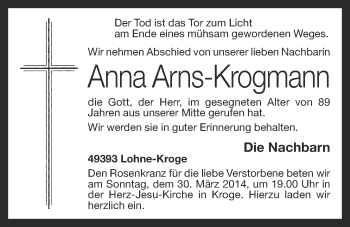 Anzeige von Anna Arns-Krogmann von OM-Medien