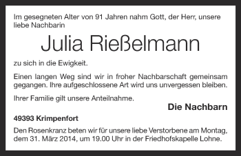 Anzeige von Julia Rießelmann von OM-Medien