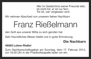 Anzeige von Franz Rießelmann von OM-Medien