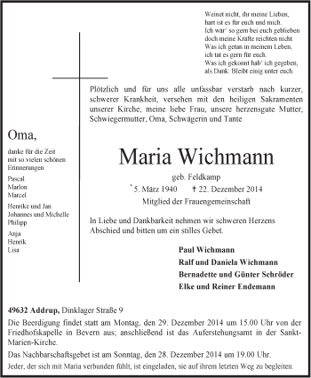 Anzeige von Maria Wichmann von OM-Medien