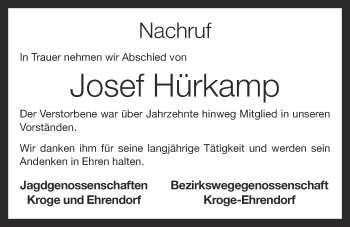 Anzeige von Josef Hürkamp von OM-Medien