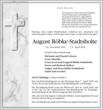 Anzeige von August Röbke-Stadtsholte von OM-Medien