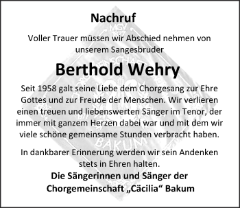 Anzeige von Berthold Wehry von OM-Medien