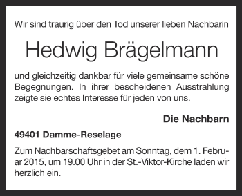 Anzeige von Hedwig Brägelmann von OM-Medien