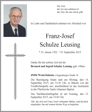 Anzeige von Franz-Josef Schulze Leusing von OM-Medien