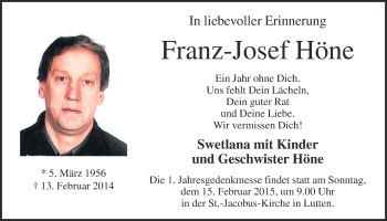 Anzeige von Franz-Josef Höne von OM-Medien