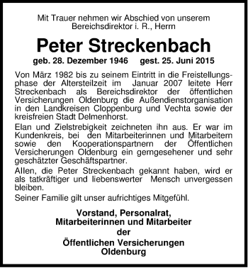 Anzeige von Peter Streckenbach von OM-Medien