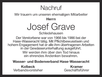 Anzeige von Josef Grave von OM-Medien