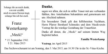 Anzeige von Franz Westerkamp von OM-Medien