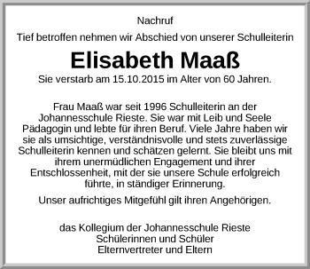 Anzeige von Elisabeth Maaß von OM-Medien