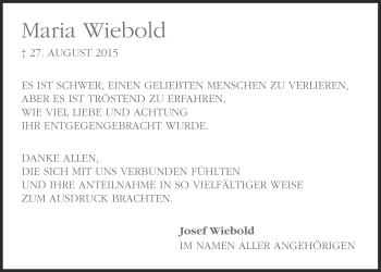 Anzeige von Maria Wiebold von OM-Medien