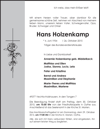 Anzeige von Hans Holzenkamp von OM-Medien