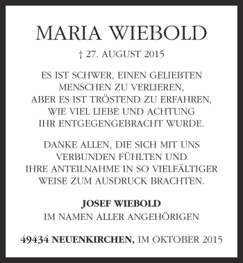 Anzeige von Maria Wiebold von OM-Medien