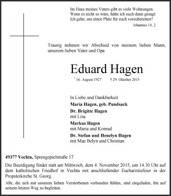 Anzeige von Eduard Hagen von OM-Medien