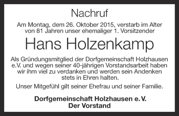 Anzeige von Hans Holzenkamp von OM-Medien