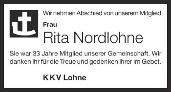 Anzeige von Rita Nordlohne von OM-Medien