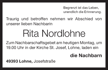 Anzeige von Rita Nordlohne von OM-Medien