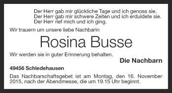 Anzeige von Rosina Busse von OM-Medien