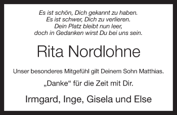 Anzeige von Rita Nordlohne von OM-Medien