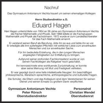 Anzeige von Eduard Hagen von OM-Medien