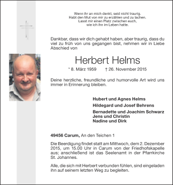 Anzeige von Herbert Helms von OM-Medien