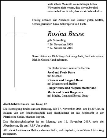 Anzeige von Rosina Busse von OM-Medien