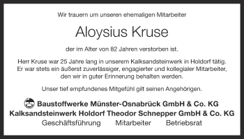 Anzeige von Aloysius Kruse von OM-Medien