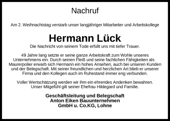 Anzeige von Hermann Lück von OM-Medien