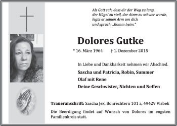 Anzeige von Dolores Gutke von OM-Medien