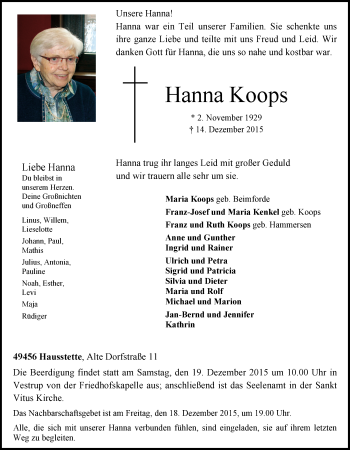 Anzeige von Hanna Koops von OM-Medien