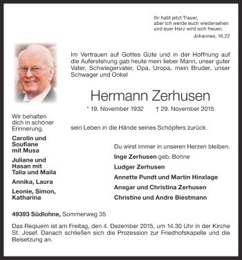 Anzeige von Hermann Zerhusen von OM-Medien