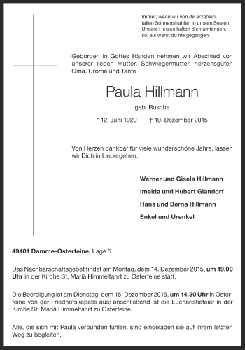 Anzeige von Paula Hillmann von OM-Medien