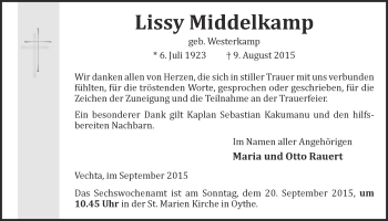 Anzeige von Lissy Middelkamp von OM-Medien