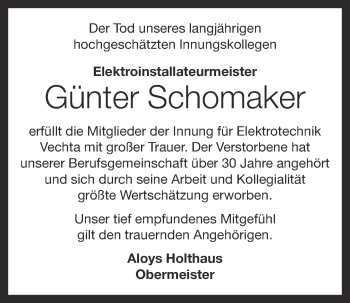 Anzeige von Günter Schomaker von OM-Medien