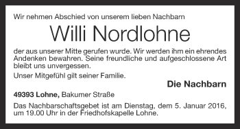 Anzeige von Willi Nordlohne von OM-Medien