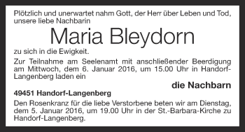 Anzeige von Maria Bleydorn von OM-Medien