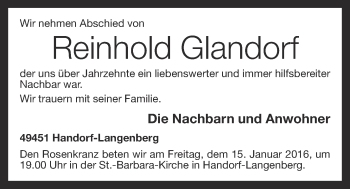 Anzeige von Reinhold Glandorf von OM-Medien