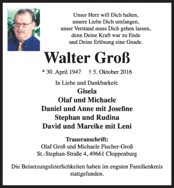 Anzeige von Walter Groß von OM-Medien