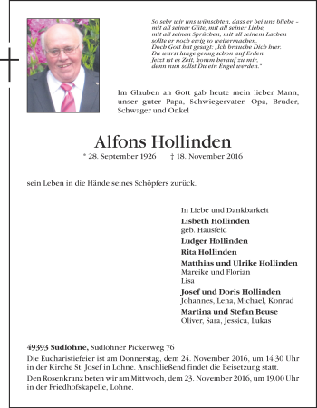 Anzeige von Alfons Hollinden von OM-Medien