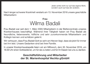 Anzeige von Wilma Badali von OM-Medien