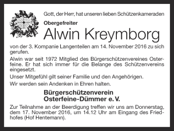 Anzeige von Alwin Kreymborg von OM-Medien