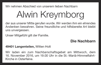 Anzeige von Alwin Kreymborg von OM-Medien