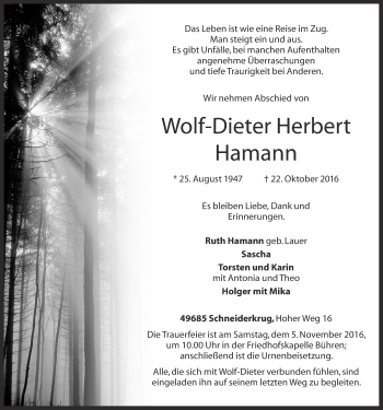 Anzeige von Wolf-Dieter Herbert Hamann von OM-Medien