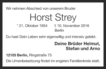 Anzeige von Horst Strey von OM-Medien